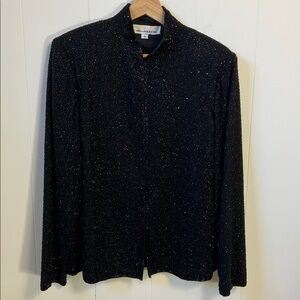 Vintage Caroline Rose Black Silk Beaded Long Sleeve Evening Cocktail Jacket S